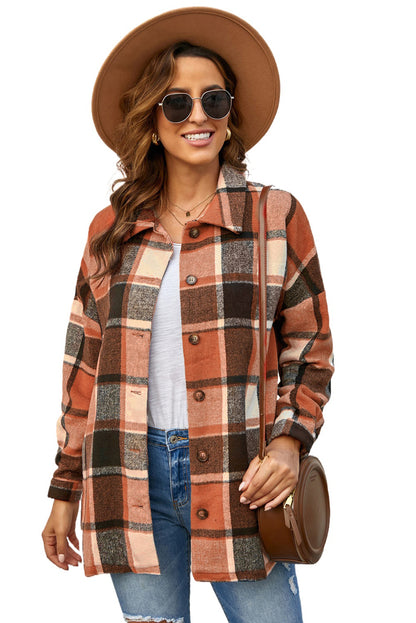 Brown Plaid Button Up Long Sleeve Flannel Shacket