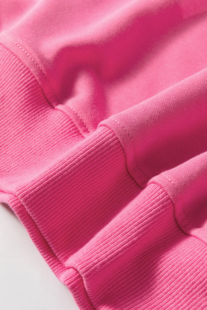 Bright Pink Colorblock Drop Shoulder Sweatshirt