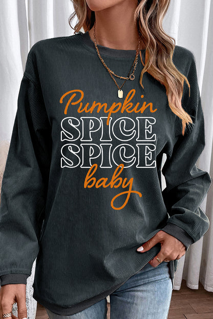 Dark Grey Thanksgiving Pumpkin Spice Baby Graphic Textured Sweatshirt