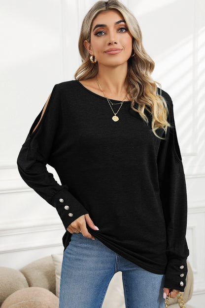 Green Boat Neck Asymmetric Cutout Long Sleeve Top