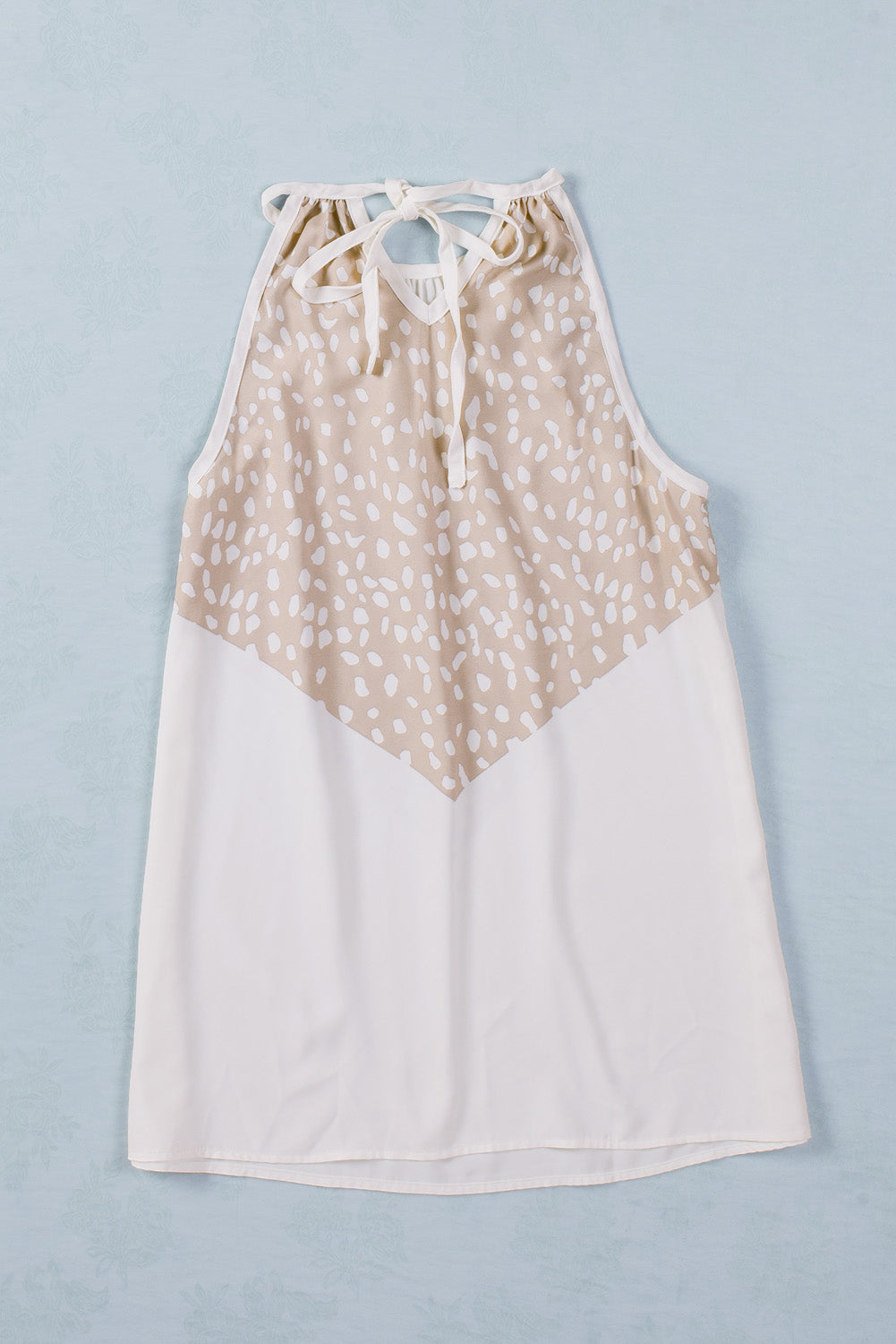 White Spotted Print Casual Tie Neck Color Block Camisole