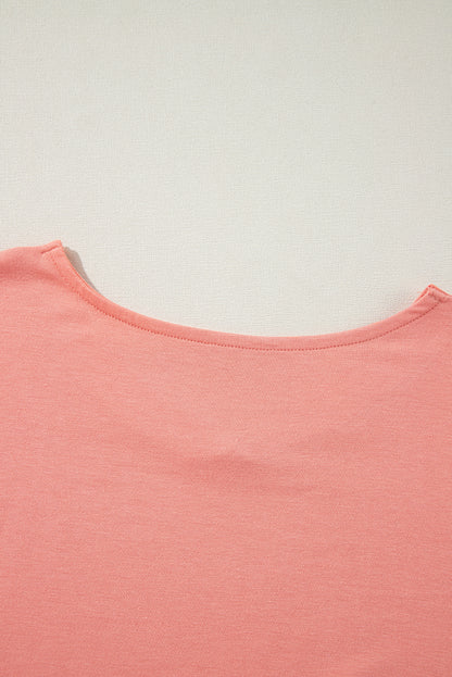 Grapefruit Orange Colorblock V Neck Slits Oversized Top