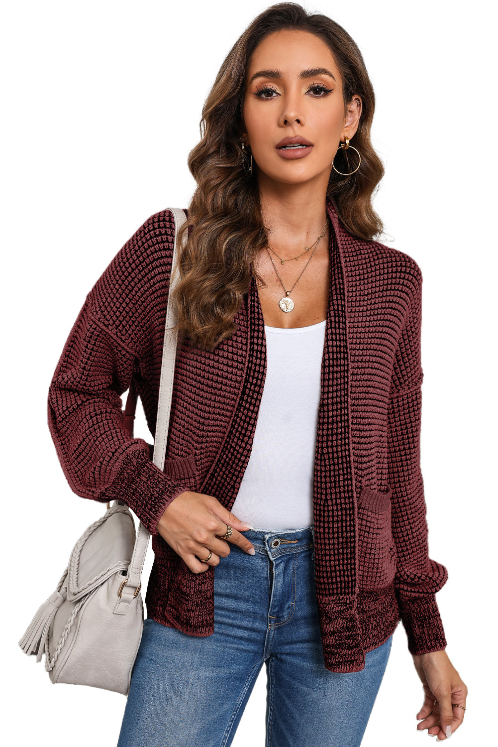 Apricot Chunky Knit Pockets Drop Sleeve Cardigan