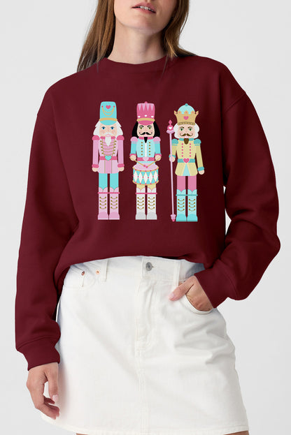 Burgundy Nutcracker Graphic Drop Shoulder Christmas Sweatshirt