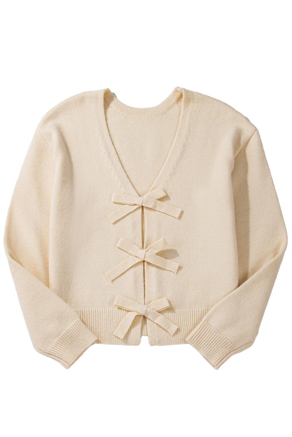 Jet Stream Plain Bowknot Knit Cropped Cardigan