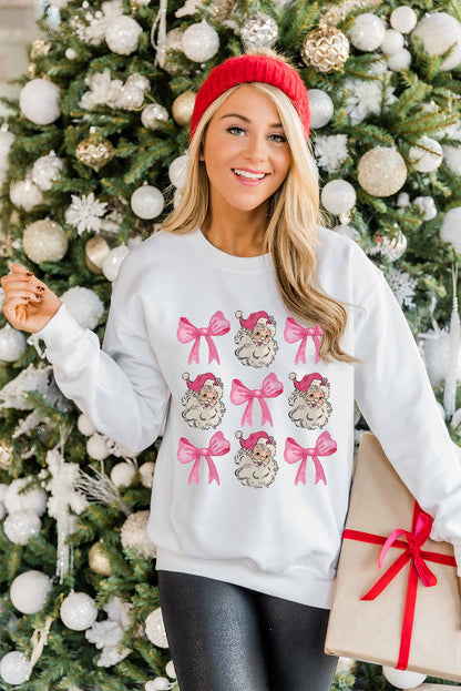 Beige Christmas Claus Bowknot Graphic Crewneck Sweatshirt