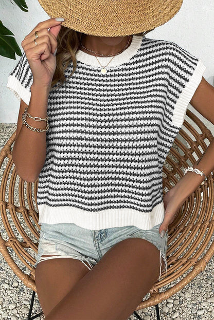 Black Stripe Contrast Trim Knit Dolman Top