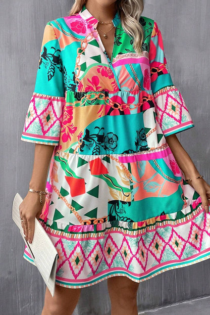  Boho Abstract Tiered Dress