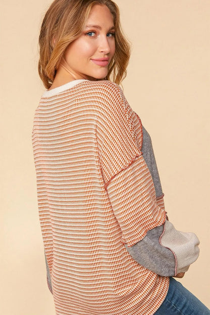 Multicolor Exposed Seam Color Block Pullover