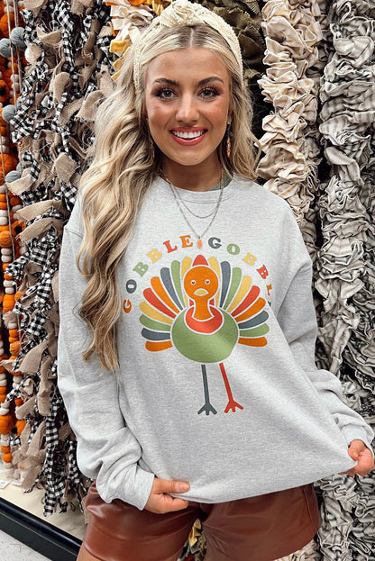 Gray Turkey Print Graphic Sweatshirt