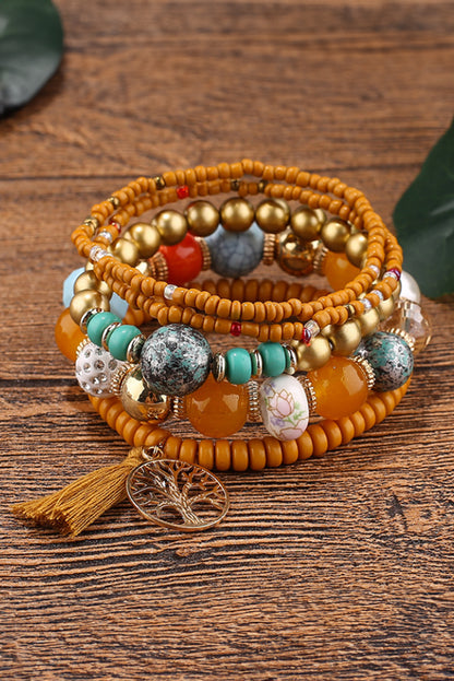 Chestnut 5pcs Boho Beaded Turquoise Bracelets Set