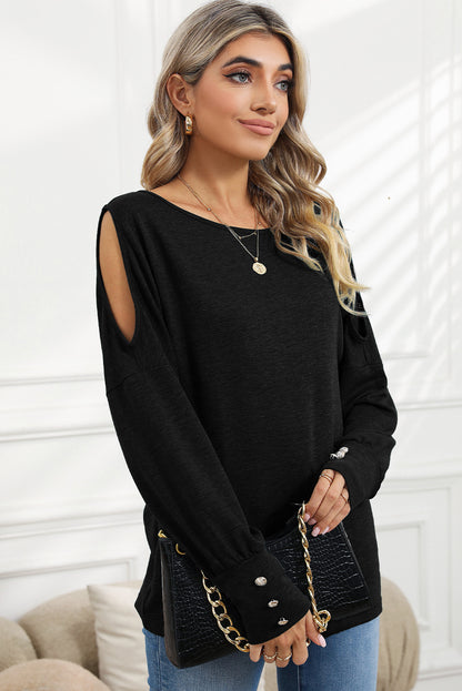 Green Boat Neck Asymmetric Cutout Long Sleeve Top