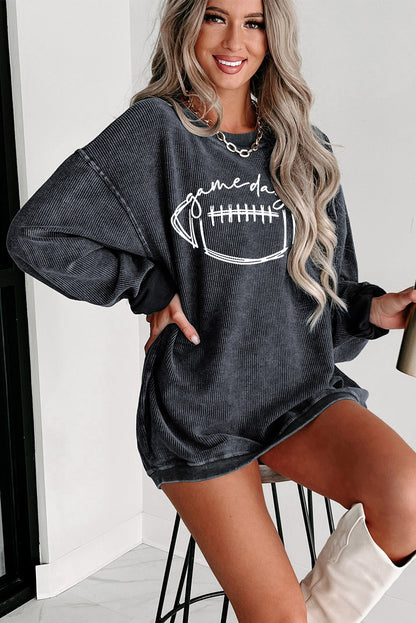 Gray Corded Texture Game Day Graphic Sweatshirt