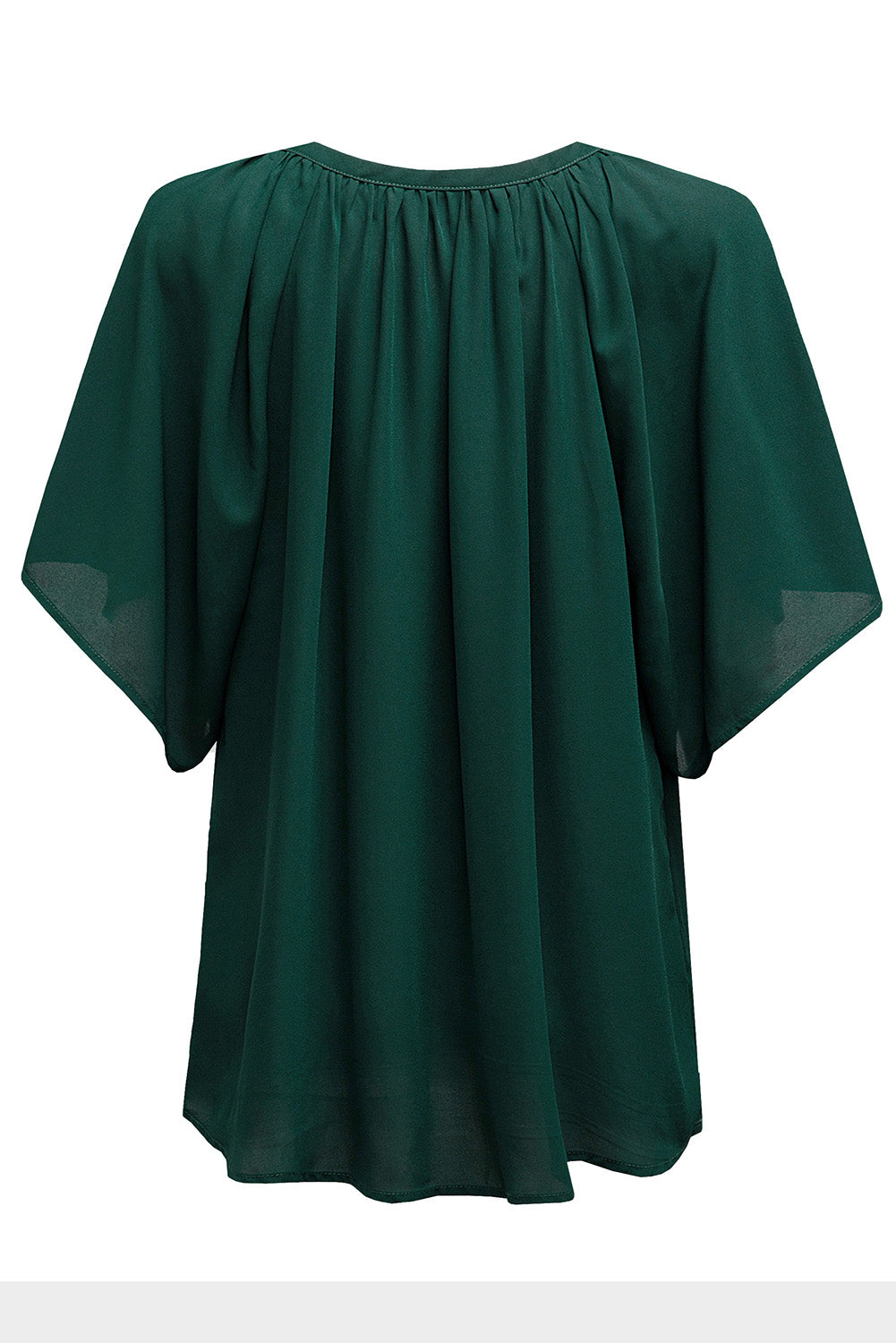 Green Casual Split Neck Pleated Loose Blouse