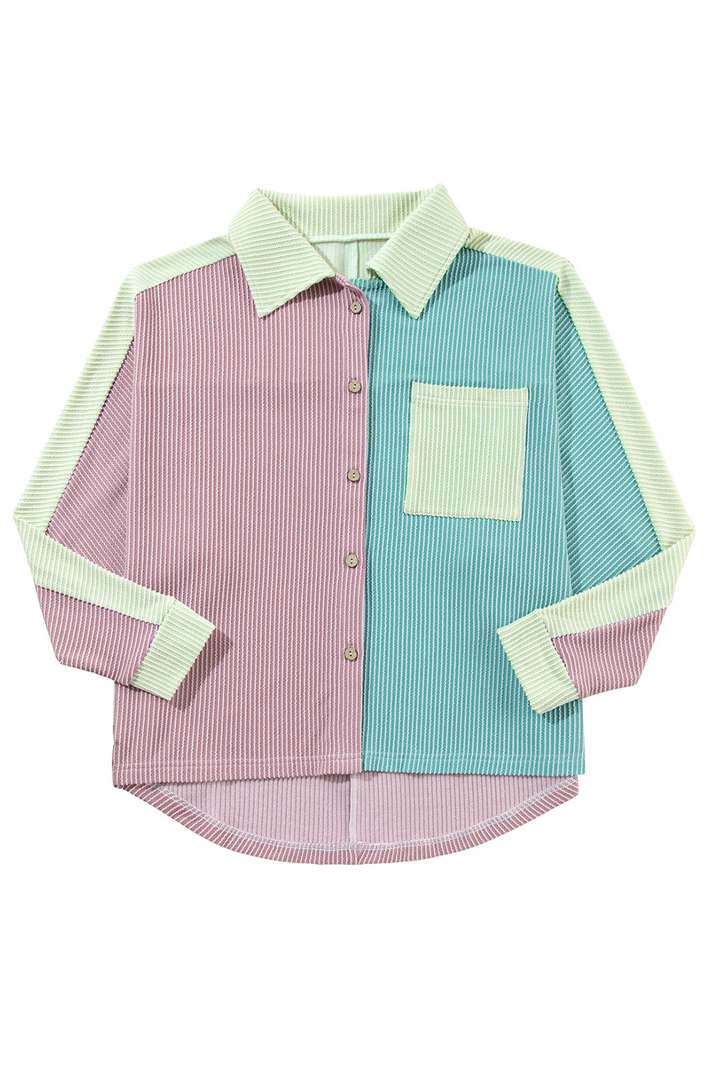 Phalaenopsis Color Block Crinkle Rib Buttoned Oversized Shirt