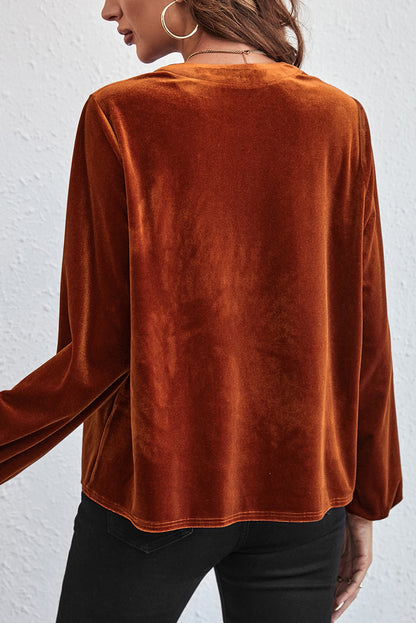 Skobeloff Velvet Henley Beaded Lantern Sleeve Top