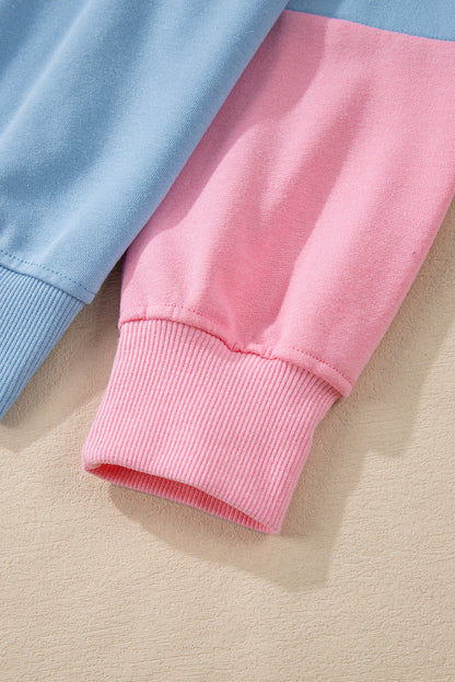 Bright Pink Colorblock Drop Shoulder Sweatshirt