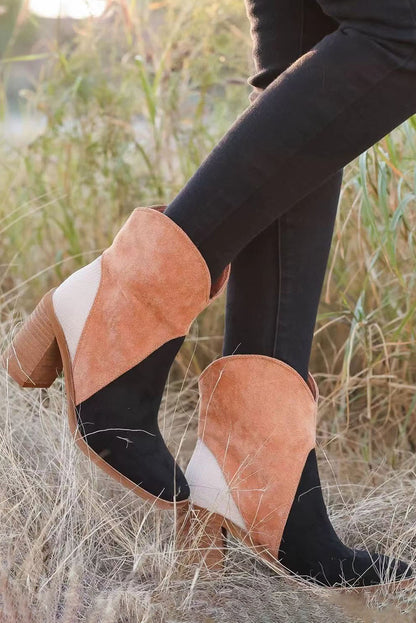 Carbon Grey Colorblock Suede Heeled Ankle Booties