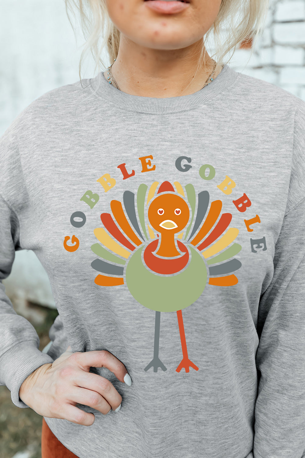 Gray Turkey Print Graphic Sweatshirt