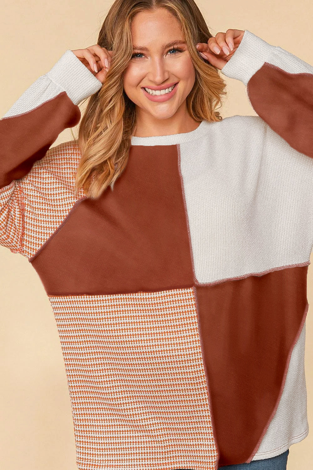 Multicolor Exposed Seam Color Block Pullover