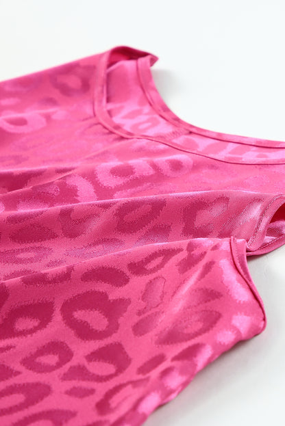 Pink Leopard Print Casual Sleeveless Satin Top