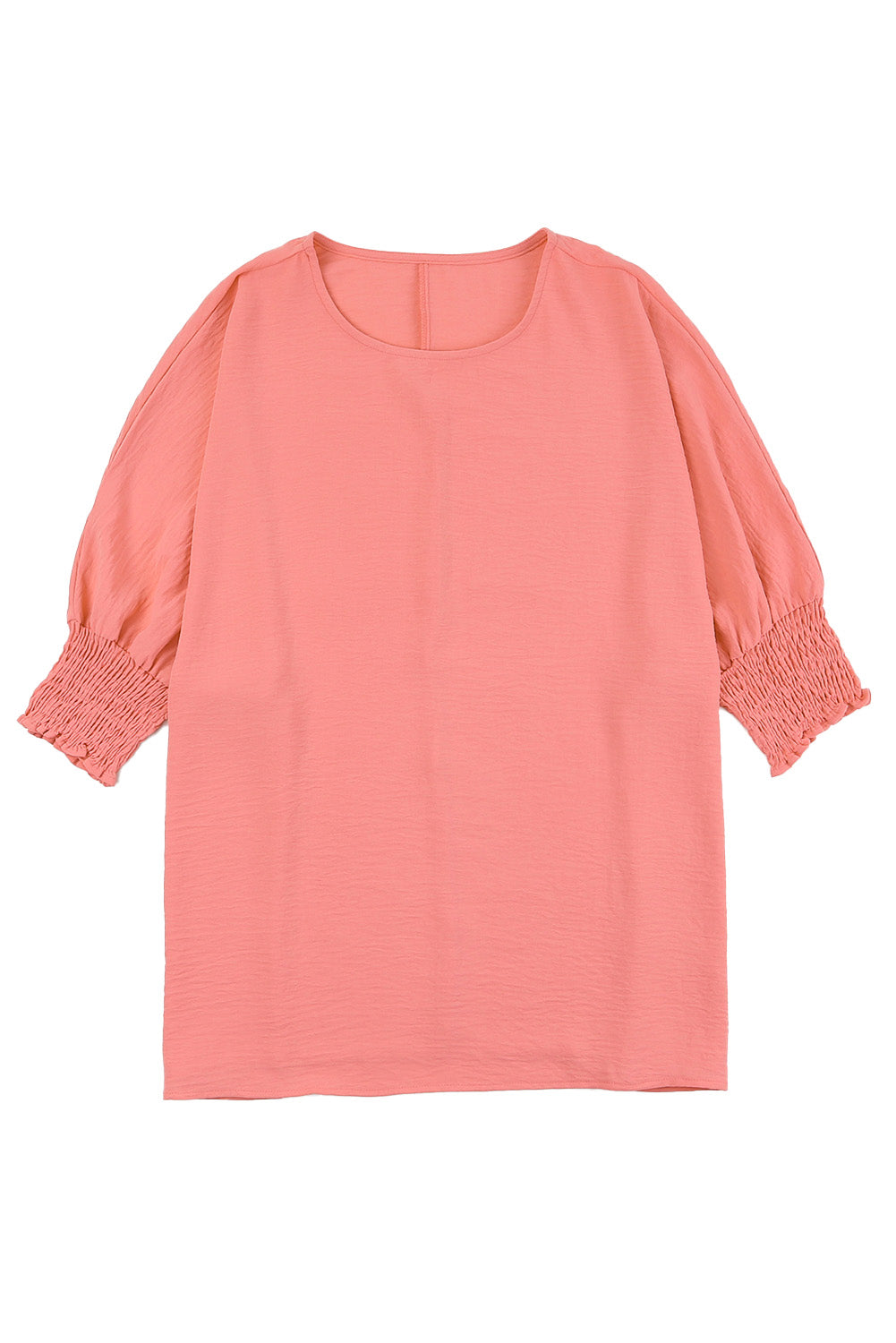 Pink Casual Shirred Cuffs Half Sleeve Top