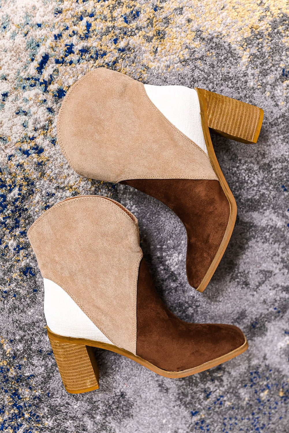 Carbon Grey Colorblock Suede Heeled Ankle Booties