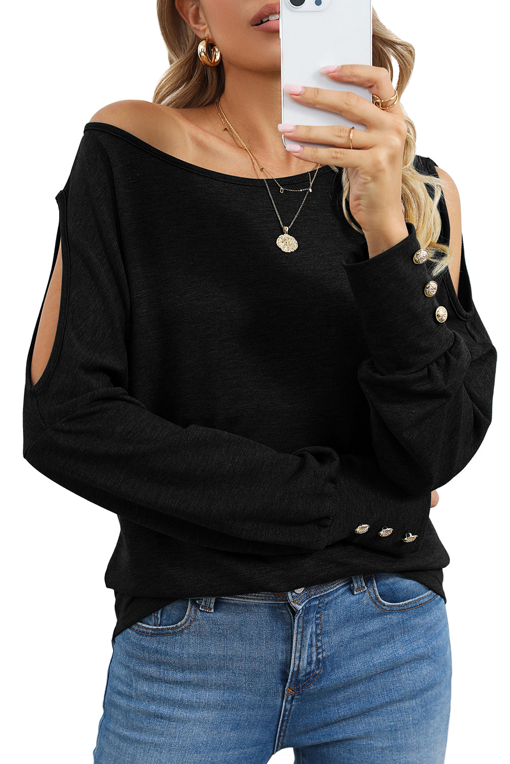 Green Boat Neck Asymmetric Cutout Long Sleeve Top