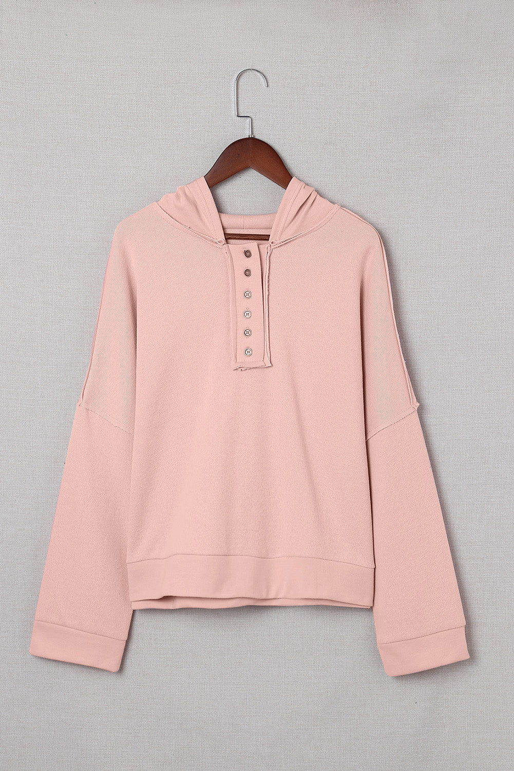 Pink Casual Button Patchwork Trim Hoodie