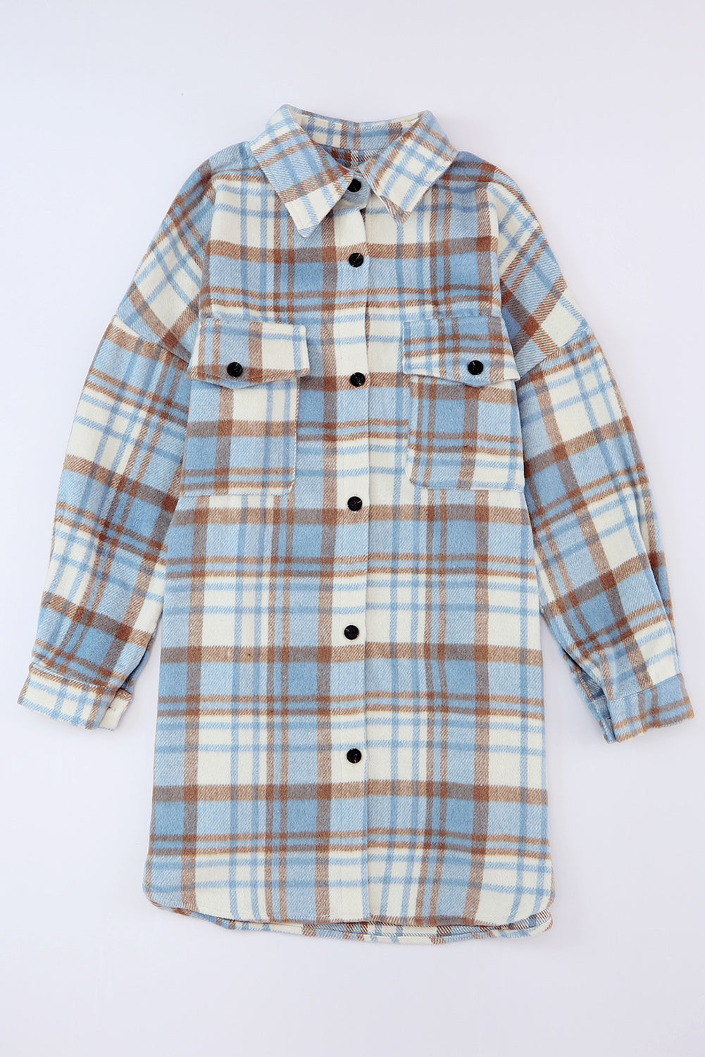 Red Plaid Flap Pocket Long Sleeve Oversized Shacket