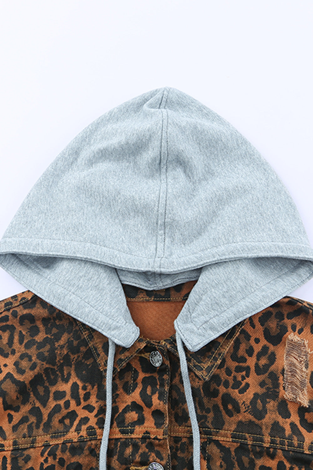 Cheetah Patchwork Ripped Raw Hem Jacket