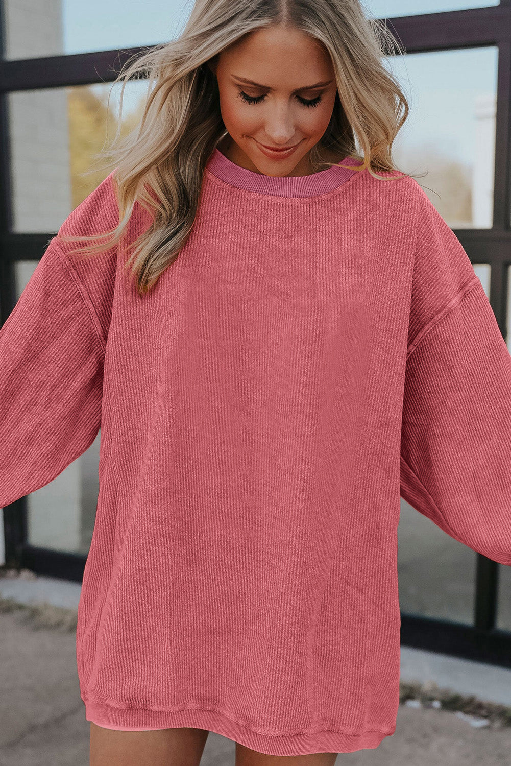 Strawberry Pink Drop Sleeve Oversized Sweatshirt