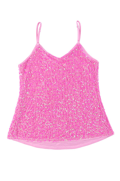 Pink Sexy Shiny Sequin Spaghetti Strap Cami Top