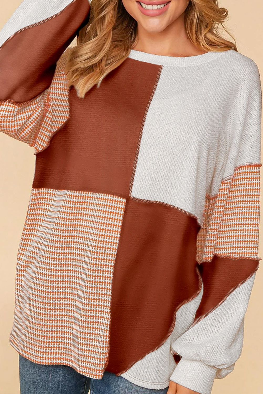 Multicolor Exposed Seam Color Block Pullover