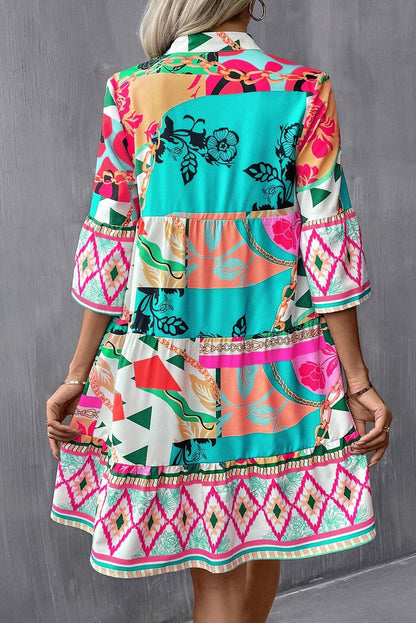  Boho Abstract Tiered Dress