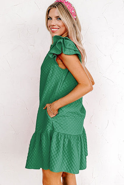 Checked Mini Dress with Flutter Shoulders