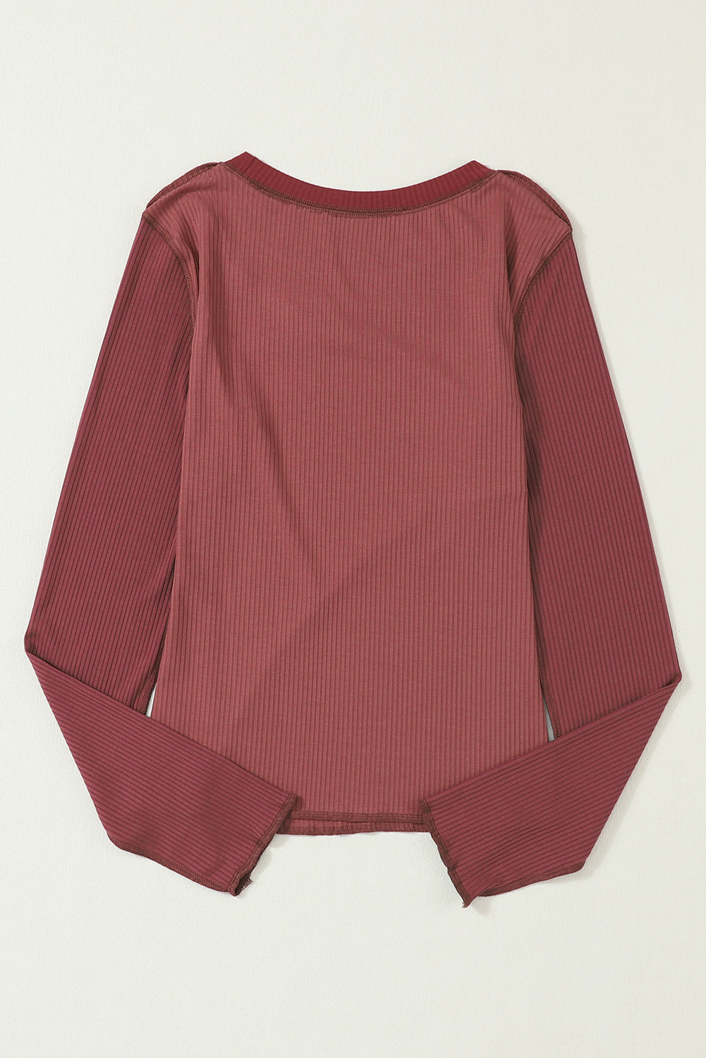 Brown Expose Seam Color Block Ribbed Knit Top