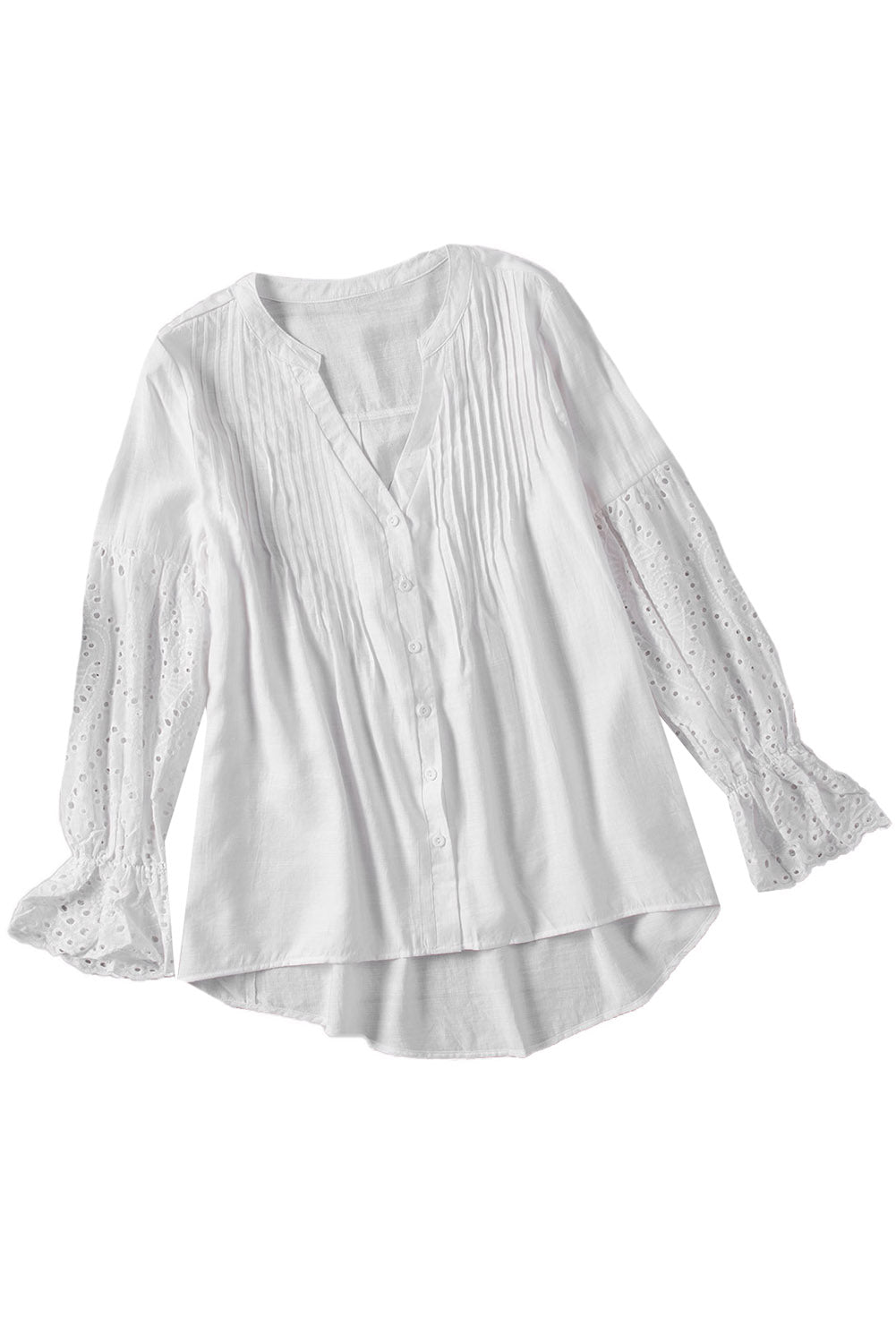 White Casual Eyelet Button Up Blouse for Women