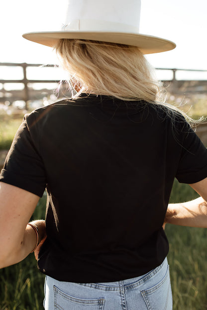 Black Casual MAMA Leopard Lightening Graphic Tee