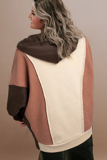 Brown Plus Size Exposed Seam Patchwork Sweatshirt