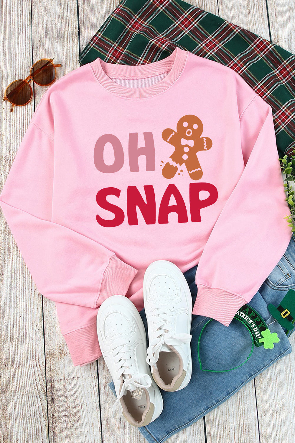 Pink Christmas OH SNAP Gingerbread Man Graphic Sweatshirt