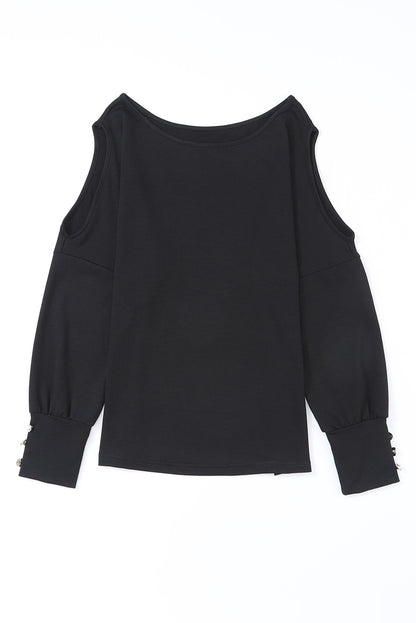 Green Boat Neck Asymmetric Cutout Long Sleeve Top