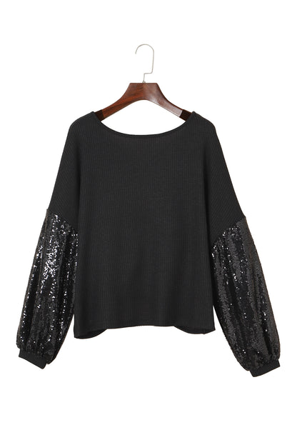 Apricot Cross Backless Sequin Bishop Sleeve Top