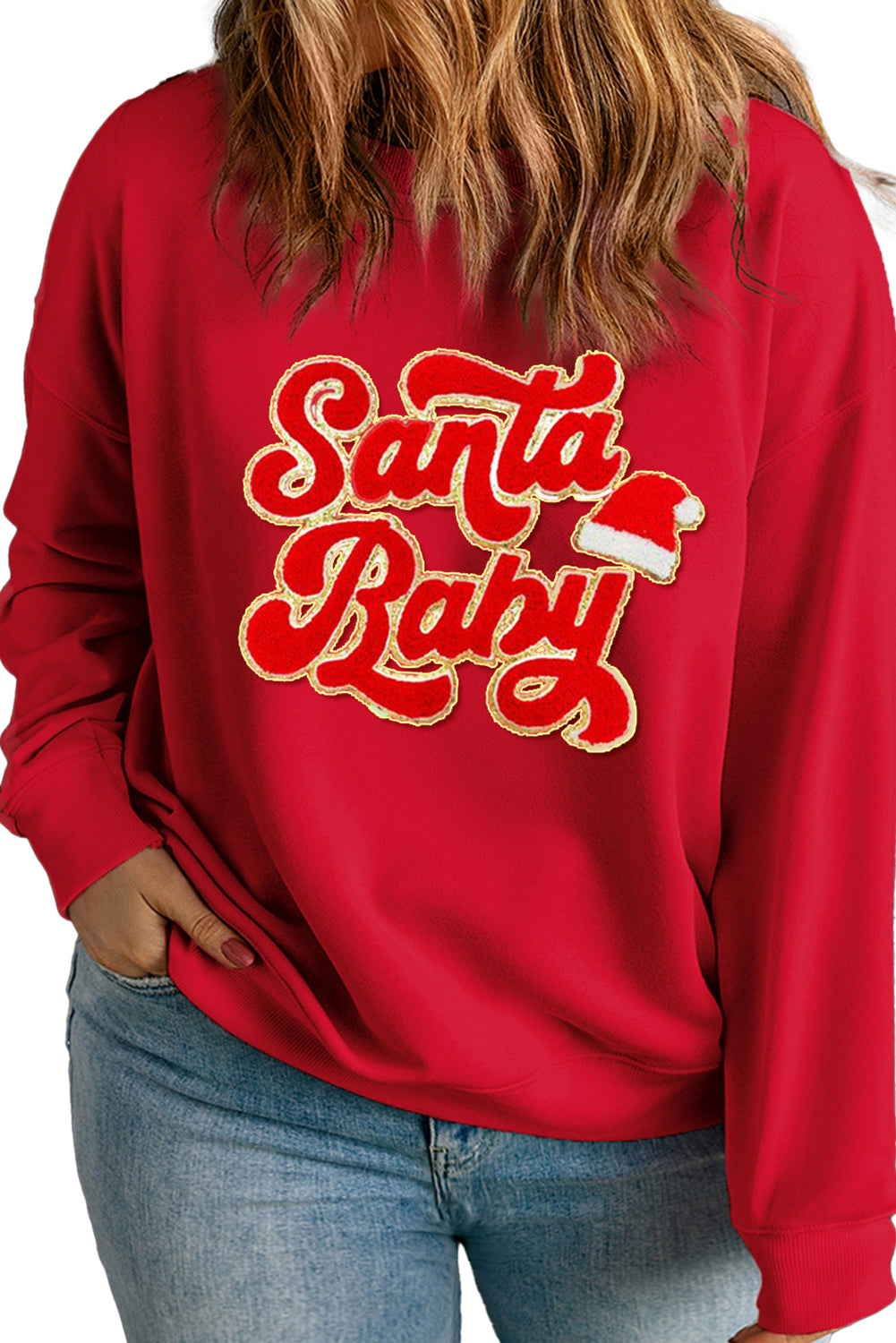 Racing Red Christmas Santa Baby Crewneck Plus Size Sweatshirt