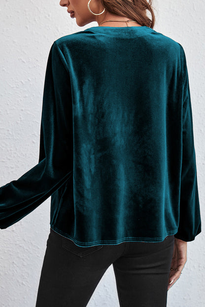 Skobeloff Velvet Henley Beaded Lantern Sleeve Top