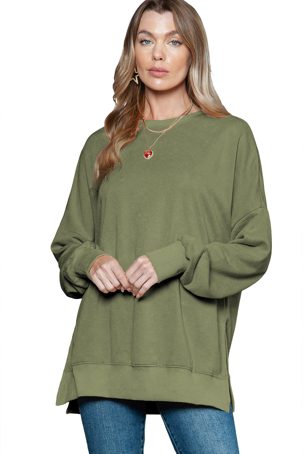 Pink Plain Drop Shoulder Trim Oversized Sweatshirt