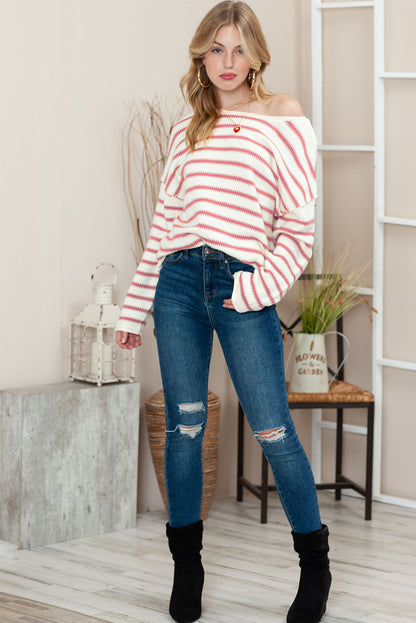 Yellow Striped Drop Sleeve Oversized Sweater