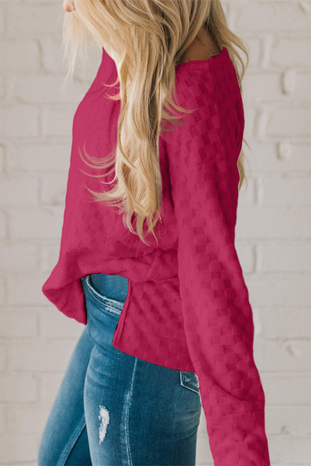 Rose Red Checkered Furry Thumbhole Long Sleeve Top