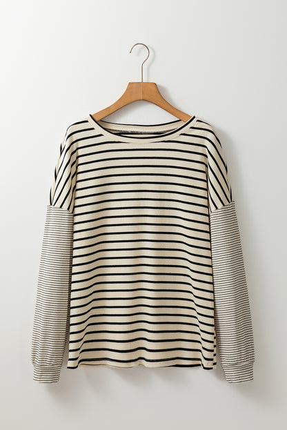 Black Striped Patchwork Drop Sleeve Top