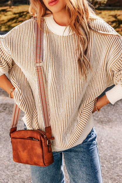 Black Striped Contrast Trim Loose Sweater